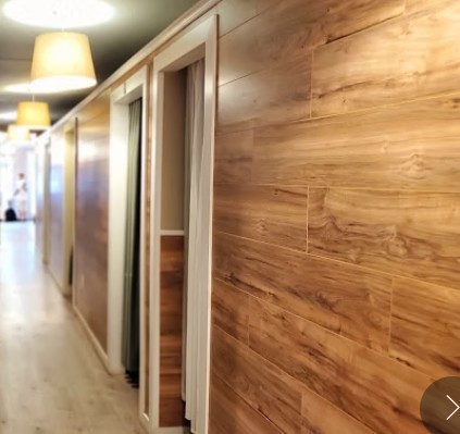 Wood paneled corridor